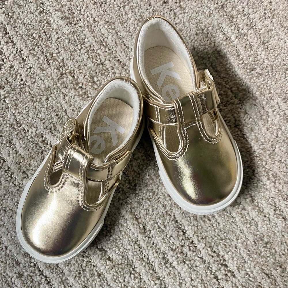 Keds Kids Metallic Gold T-Strap Sneakers